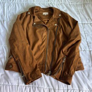 LOFT Faux Suede Moto Jacket Women’s Small Camel Brown Biker Asym Zip